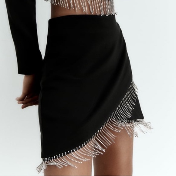 Zara NWT Black Bling Mini Skirt M - Picture 5 of 11